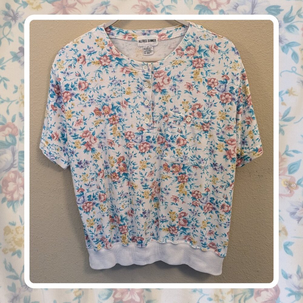 Vintage Floral Shirt - Pocket, Buttons, Beading, & Sequins